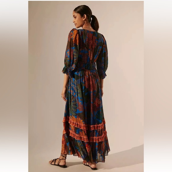 Anthropologie Farm Rio Puff Sleeve Multi Color Blue Floral Maxi Dress, XL NWT - Picture 4 of 16